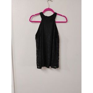 Cable & Gauge Black Floral Lace Halter Top Sleeveless Blouse XL Keyhole Back